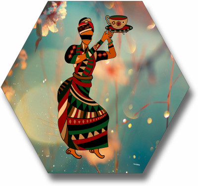 saf african dancing lady modern art uv textured hexagon self adeshive wall painting Pack of 3(Multicolor)
