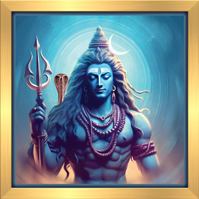 ANAADI VASTU Lord Shiv Ji | Mahadev Wall Painting Photo Frame For Home | Living Room Digital Reprint 7 inch x 7 inch Painting(With Frame)