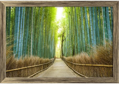 Artzfolio Kyoto Japan Bamboo Forest Canvas Painting Antique Golden Frame 20.5x14inch Canvas 14 inch x 20.5 inch Painting(With Frame)