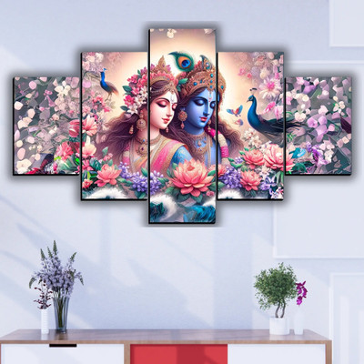 SNDArt Set Of 5 Modern Art Radha Krishna Paintings For Living Room Gift Items Digital Reprint 18 inch x 30 inch Painting(Without Frame, Pack of 5)