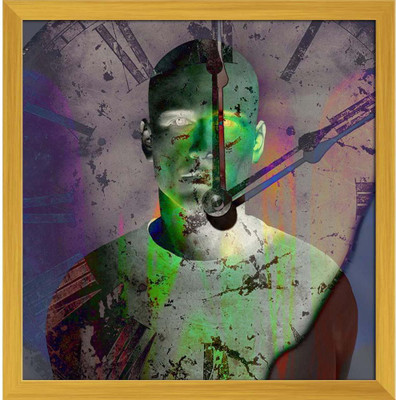 Artzfolio Man & Time Canvas Painting Golden Synthetic Frame 24 x 24.5 inch (61 x 62 cms) Canvas 24.5 inch x 24 inch Painting(With Frame)