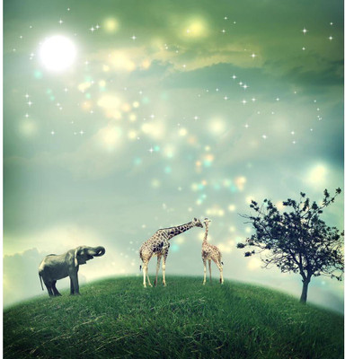 Pitaara Box 74.93 cm Giraffes And An Elephant On A Hilltop Unframed Glossy PVC Vinyl Wall Sticker Decal Self Adhesive Sticker(Pack of 1)