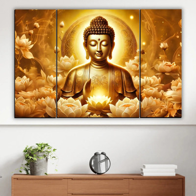 SNDArt Set Of 3 Lord Buddha Wall Paintings For Living Room Gift Items Digital Reprint 12 inch x 18 inch Painting(Without Frame, Pack of 3)