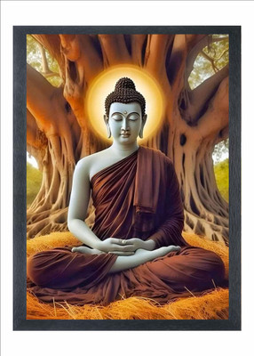 Devatwal Lord Buddha / Gautam Buddha Photo Frame For Wall Mounted Painting Digital Reprint 10 inch x 14 inch Painting(With Frame)