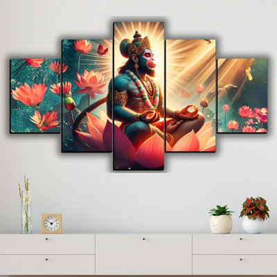 JB Creations Hanuman Ji Painting for Wall Decoration in Living Room, Bedrooms And for Gifts Digital Reprint 18 inch x 30 inch Painting(Without Frame, Pack of 5)