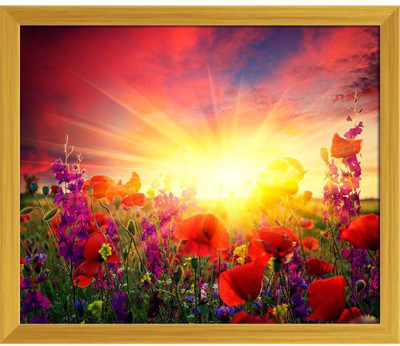 Artzfolio Summer Landscape With A Field Of Red Poppies Painting Golden Frame 24x20inch Canvas 20 inch x 24 inch Painting(With Frame)