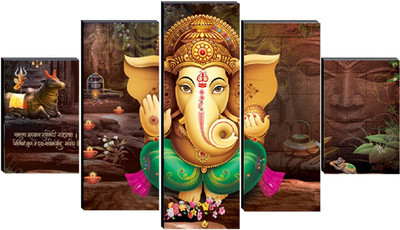 SNDArt Set Of 5 Ganesh Ji 3D Uv Coated Wall Painting Digital Reprint 18 inch x 30 inch Painting(Without Frame)