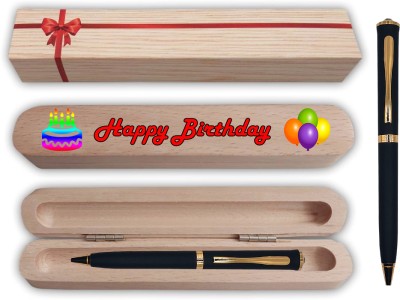Klowage Saint Matte Black Gold Trim Ball Pen with Happy Birthday Gift Box & Bag Ball Pen(Blue)