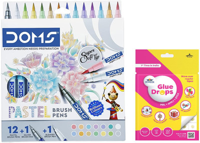 DOMS Pastel Brush Pen 14 Shade With Glue Drops Brush Nib Sketch Pens(Set of 14, Multicolor)
