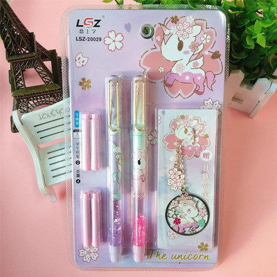 Sanchi Creation Cute Unicorn Glittery Fountain Pen Set With 1 BookMark 2 Pens & 4 Refills Girls Stationery Set(Ink Color - Multicolor)