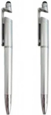 SHOP EXCITING 3 IN 1 Pen Function Screen Wipe Writing Pen Mobile Holder Ball Pen(Pack of 2, Ink Color - Blue)