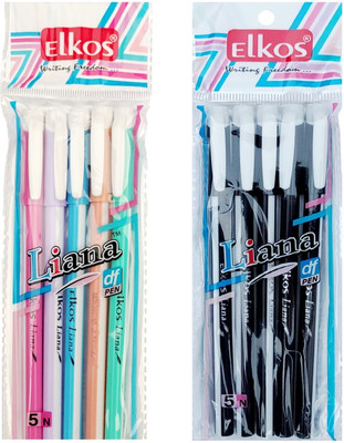 Elkos Liana (5 Blue + 5 Black Pens) Ball Pen(Pack of 10, Blue, Black)