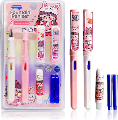 apcatio Erasable Fountain Pen Fine Nib Space Theme Ink Pen 2 Pen With 2 Refills Pen Fountain Pen(Pack of 7, Ink Color - Blue)