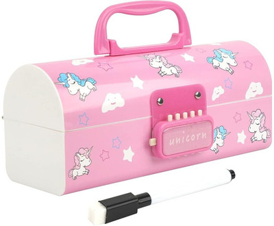 Adoere Password pencil box- Cute UNICORN Double Layer Stationery BOX Organizer Art Plastic Pencil Box(Set of 1, Pink)