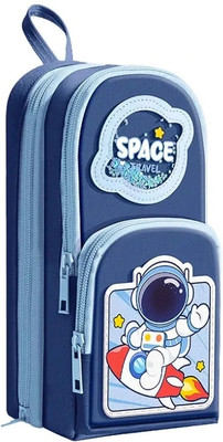 AR Jouiet Mansion 3 Layer Soft Pencil Pouch School Stationery Large Capacity Pouch for kids with Front Pocket Art Canvas Pencil Box(Set of 1, Blue)