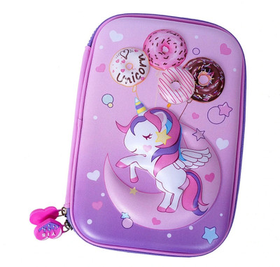KADEAUX Large Capacity Hardtop EVA Pouch Organizer for Girls Organizer for Women Unicorn, Donut Art EVA Pencil Box(Set of 1, Pink)
