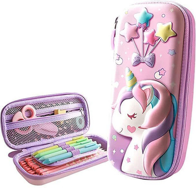 AR Jouiet Mension Unicorn 3D Art Plastic Pencil Box(Set of 1, Pink)