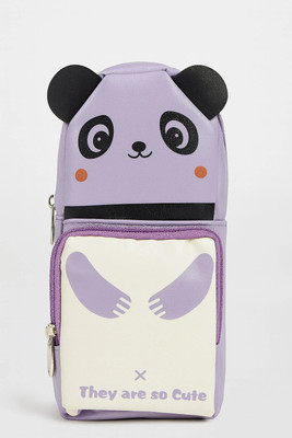 Corporate Supplies Cute Pencil Pouch Panda Art Artificial Leather Pencil Box(Set of 1, Purple)