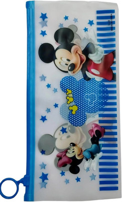 LIOGLOBAL Cartoon Stationery Zip Pouch for Pen Pencil & Multi Utility Best for Return Gift Micky Mouse Print Transparent Pouch (12 pcs) Art Plastic Pencil Boxes(Set of 1, Light Blue)