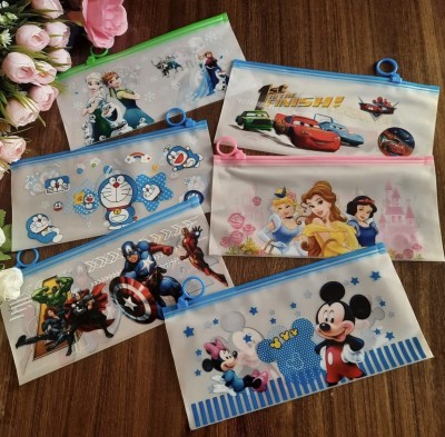 Paper Bear Frozen Frozen, Spiderman, Mickey, Doreamon Art Plastic Pencil Boxes(Set of 6, Multicolor)