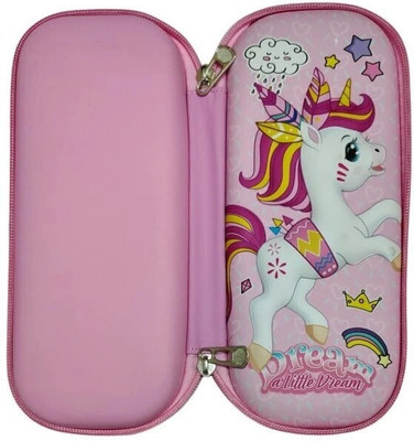 LIOGLOBAL 7D Pencil Case Set Zipper Pouch with Inner Compartment & Pencil Holder Unicorn Print Large Capacity Pencil Case Art EVA Pencil Box(Set of 1, Pink)