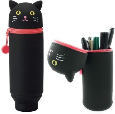 YEIPIS Stationary Pouch School Supplies Holder Pouch Organizer for Boys & Girls(cat) CARTOON Art Canvas Pencil Box(Set of 1, Black)