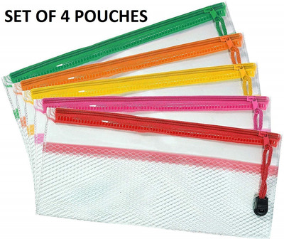 Sachi Transparent Zippered Multipurpose Case/Pouch/Pencil box Transparent Art Plastic Pencil Boxes(Set of 4, Multicolor)