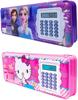 Sloies Frozen And hello Kitty Calculator Pencil Box Combo pack of 2 pencil box Art Plastic Pencil Boxes(Set of 2, Multicolor)