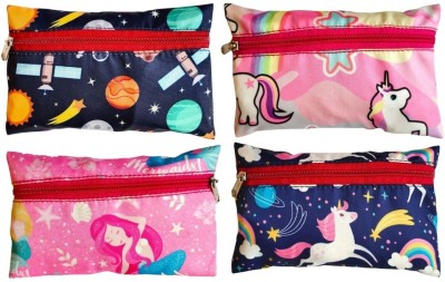 RosaStella Unicorn, Mermaid, space Pouch Unicorn, Mermaid, space Art Polyester Pencil Boxes(Set of 4, Multicolor)