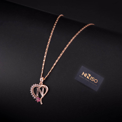 NINISO Heart Shape Alphabet Letter N Rhodium Cubic Zirconia Alloy Pendant Set