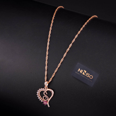 NINISO Heart Shape Alphabet Letter S Rhodium Cubic Zirconia Alloy Locket Set