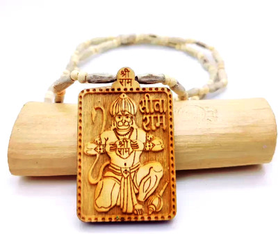 VRIDAANN Original Natural Wood Tulsi Kanthi Mala With Hanuman ji Chest Sitaram Wood Locket Set
