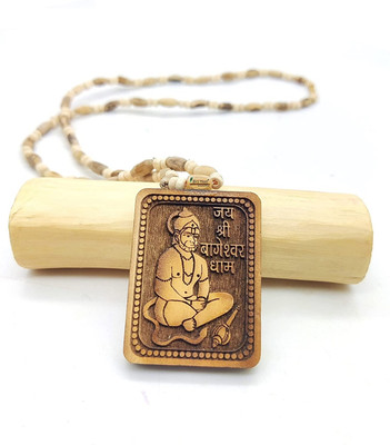 VRIDAANN Tulsi Original & Natural Wood Tulsi Kanthi Mala With Shri Bageshwar Dham Wood Chain Set