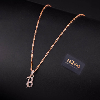 NINISO Alphabet Letter B Rhodium Cubic Zirconia Alloy Pendant Set