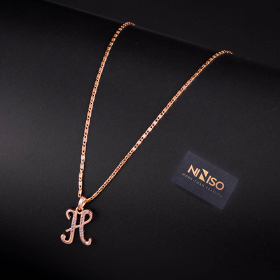 NINISO Alphabet Letter H Rhodium Cubic Zirconia Alloy Pendant Set