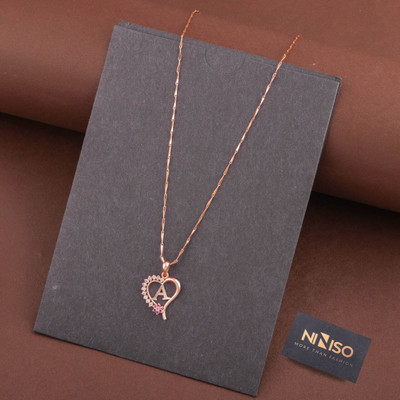 NINISO Heart Shape Alphabet Letter A Rhodium Cubic Zirconia Alloy Locket Set