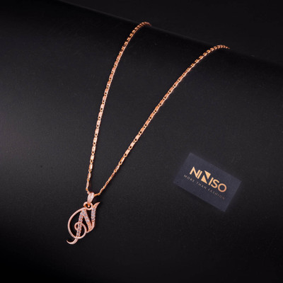 NINISO Alphabet Letter N Rhodium Cubic Zirconia Alloy Pendant Set