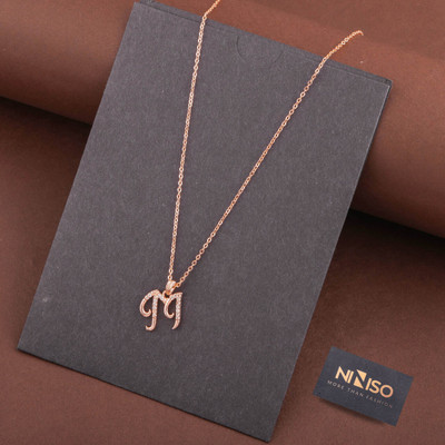 NINISO Alphabet Letter M Rhodium Cubic Zirconia Alloy Locket Set