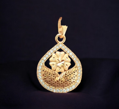 DIVS FASHION DROP SHAPED DESIGNER PENDANT WITH DIAMOND Gold-plated Diamond Brass Pendant Set