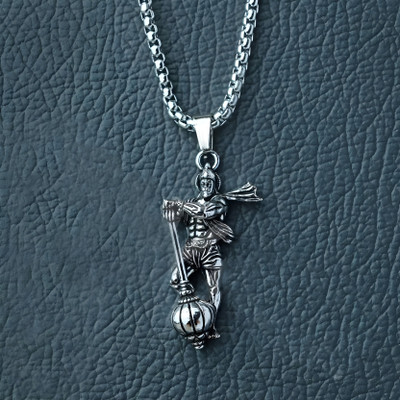 Temora Hanuman Silver Pendant Locket With Stainless Steel Chain for Men Silver Steel, Alloy, Brass, Silver Locket Set