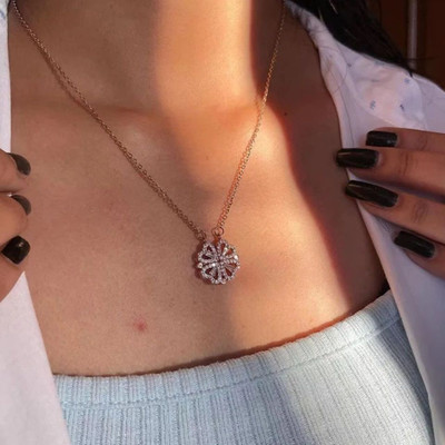 Diivine Hindu Clover Magnetic rose gold color necklace chain Gold-plated Crystal Stainless Steel Pendant