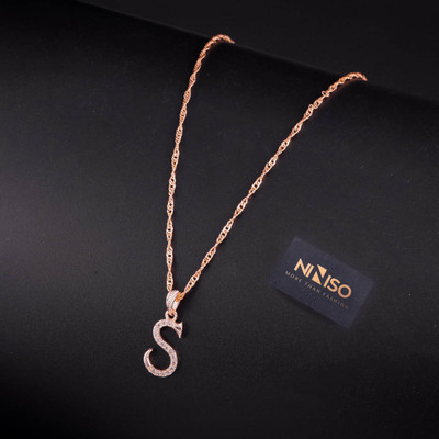 NINISO Alphabet Letter S Rhodium Cubic Zirconia Alloy Locket Set