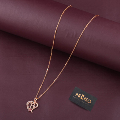 NINISO Heart Shape Alphabet Letter B Rhodium Cubic Zirconia Alloy Pendant Set