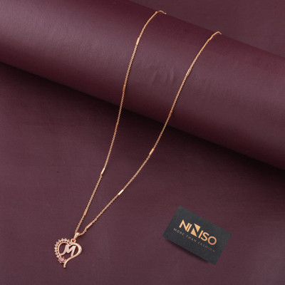 NINISO Heart Shape Alphabet Letter M Rhodium Cubic Zirconia Alloy Locket Set