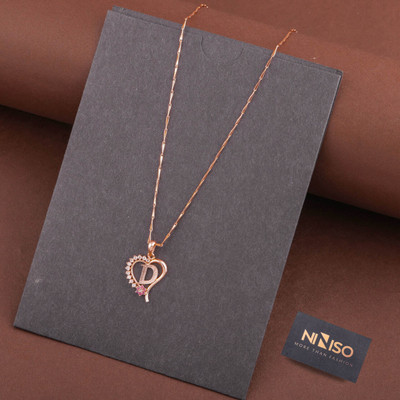 NINISO Heart Shape Alphabet Letter D Rhodium Cubic Zirconia Alloy Pendant Set