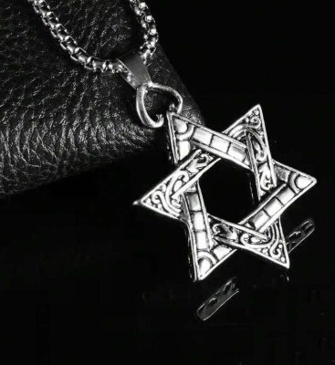 ROOTWAVE Stylish Men Biker Gothic Star Heaxagonal Locket Pendant with Box Chain Silver Stainless Steel, Titanium Pendant