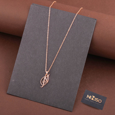 NINISO Alphabet Letter N Rhodium Cubic Zirconia Alloy Pendant Set