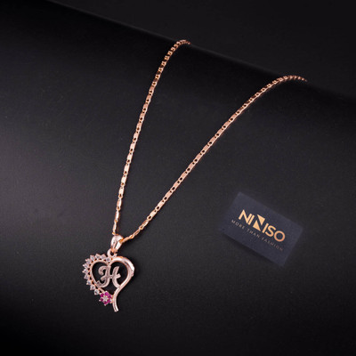 NINISO Heart Shape Alphabet Letter H Rhodium Cubic Zirconia Alloy Pendant Set