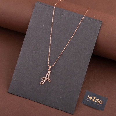 NINISO Alphabet Letter A Rhodium Cubic Zirconia Alloy Locket Set