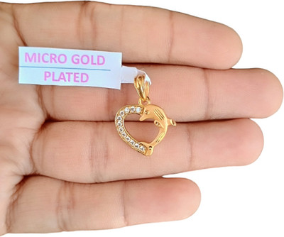 SAPNAPALACE HEART SHAPE DOLPHIN DESIGN PENDANT WITH GOLD PLATED WITH DIMONDS Gold-plated Diamond Brass Pendant